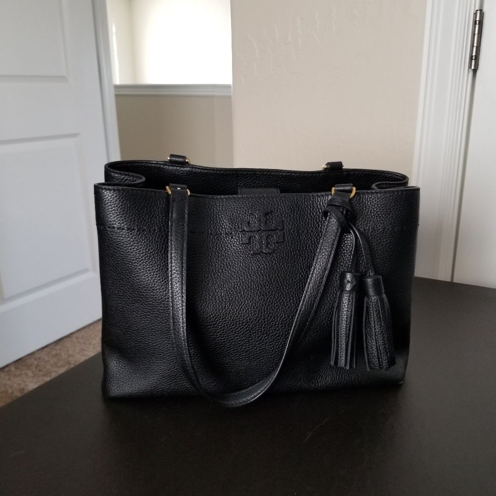Tory Burch Black Leather Tote with Tassel